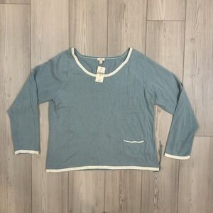 NWT J. Jill XL Blue Contrast Trim Sweater Vintage Pocket Drawstring Hem